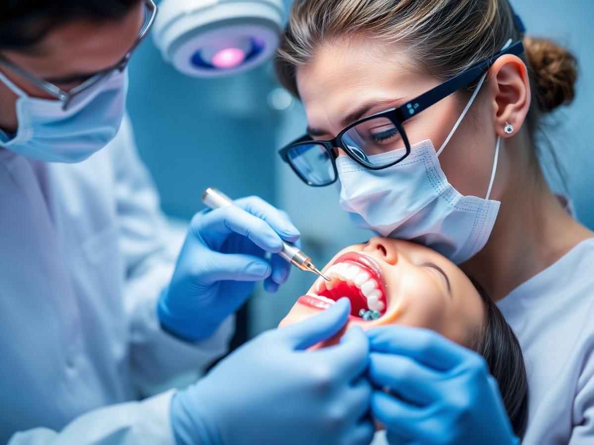 Dentist treating patient